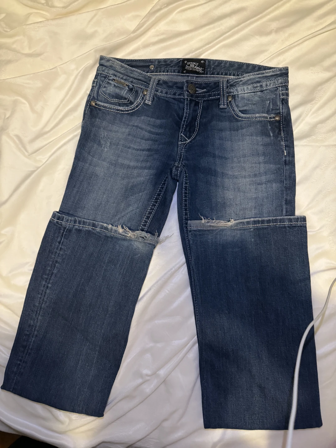 Express Jeans Women's Size 2L Bootcut Blue Denim Distressed - photo 2