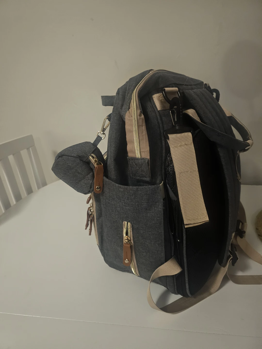 Grey Diaper Bag Backpack with Changing Pouch
