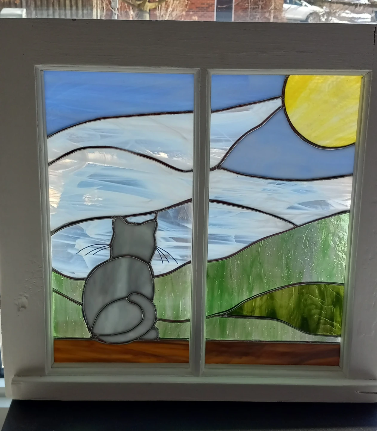 Stained glass scene with cat - photo 2