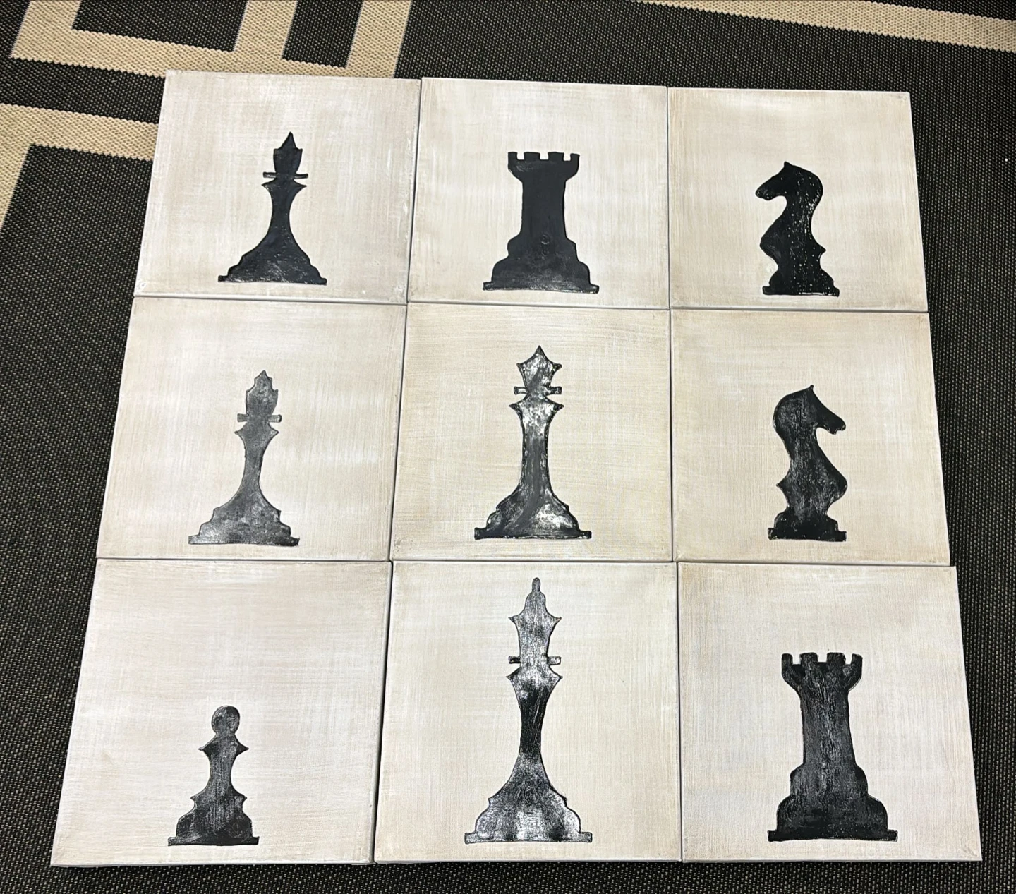 Set of 9 Chess Piece Canvas Art Panels