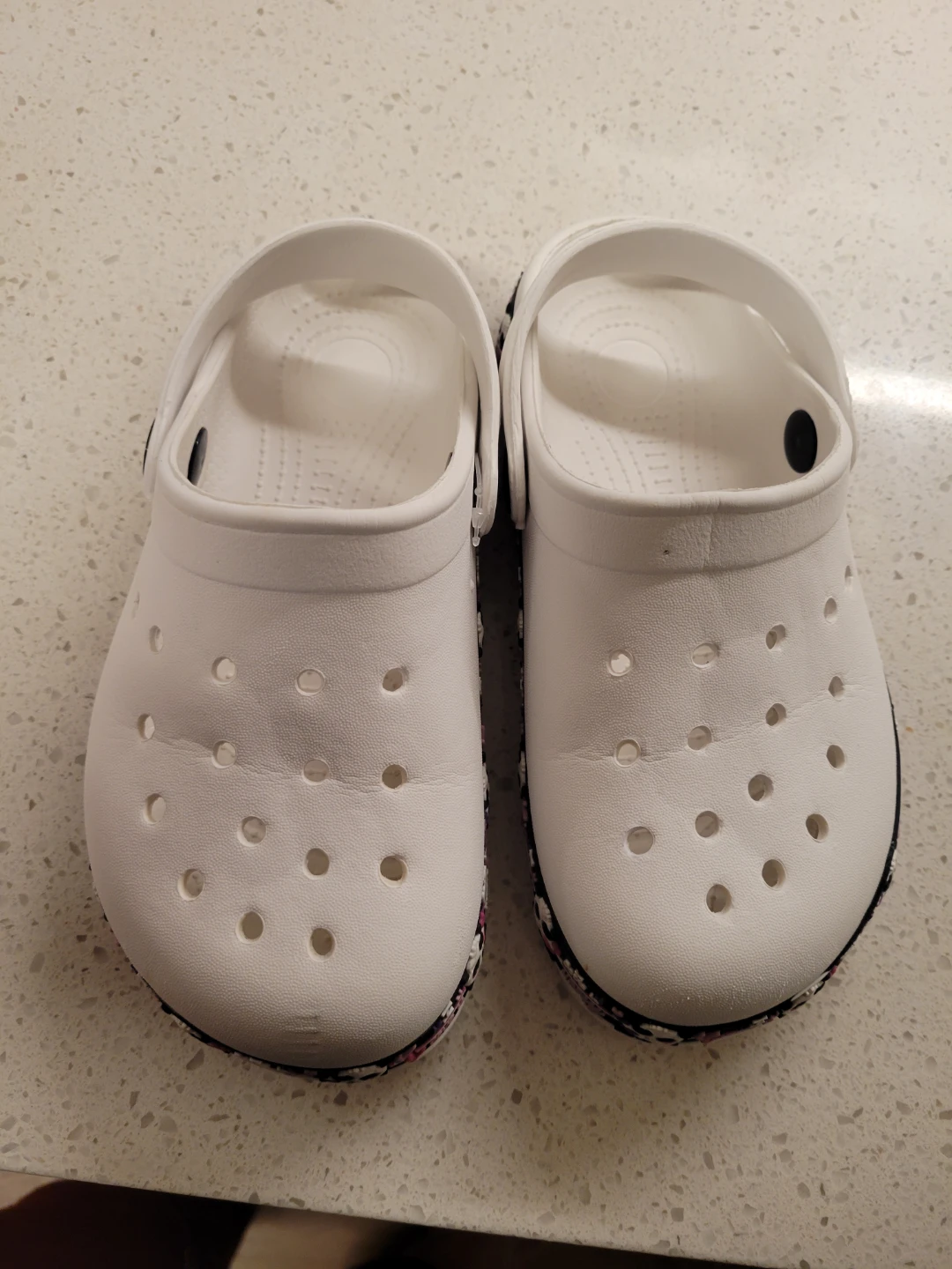 White Crocs with Skull & Heart Pattern