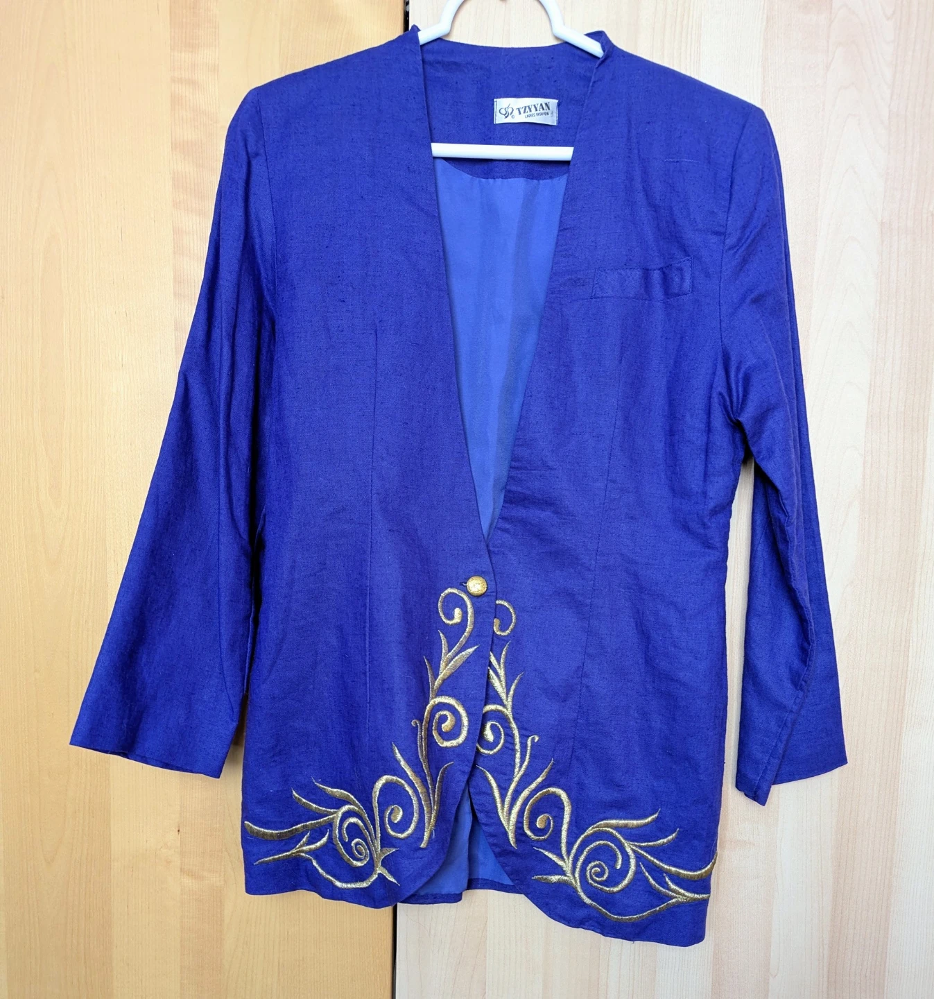 Vintage Women's Purple Embroidered Linen Blazer XS/S - photo 3