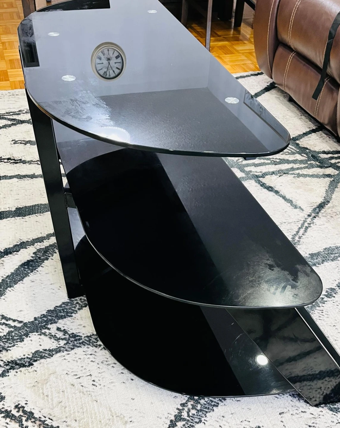 Black Glass 3-Tier Media Console Stand - photo 2