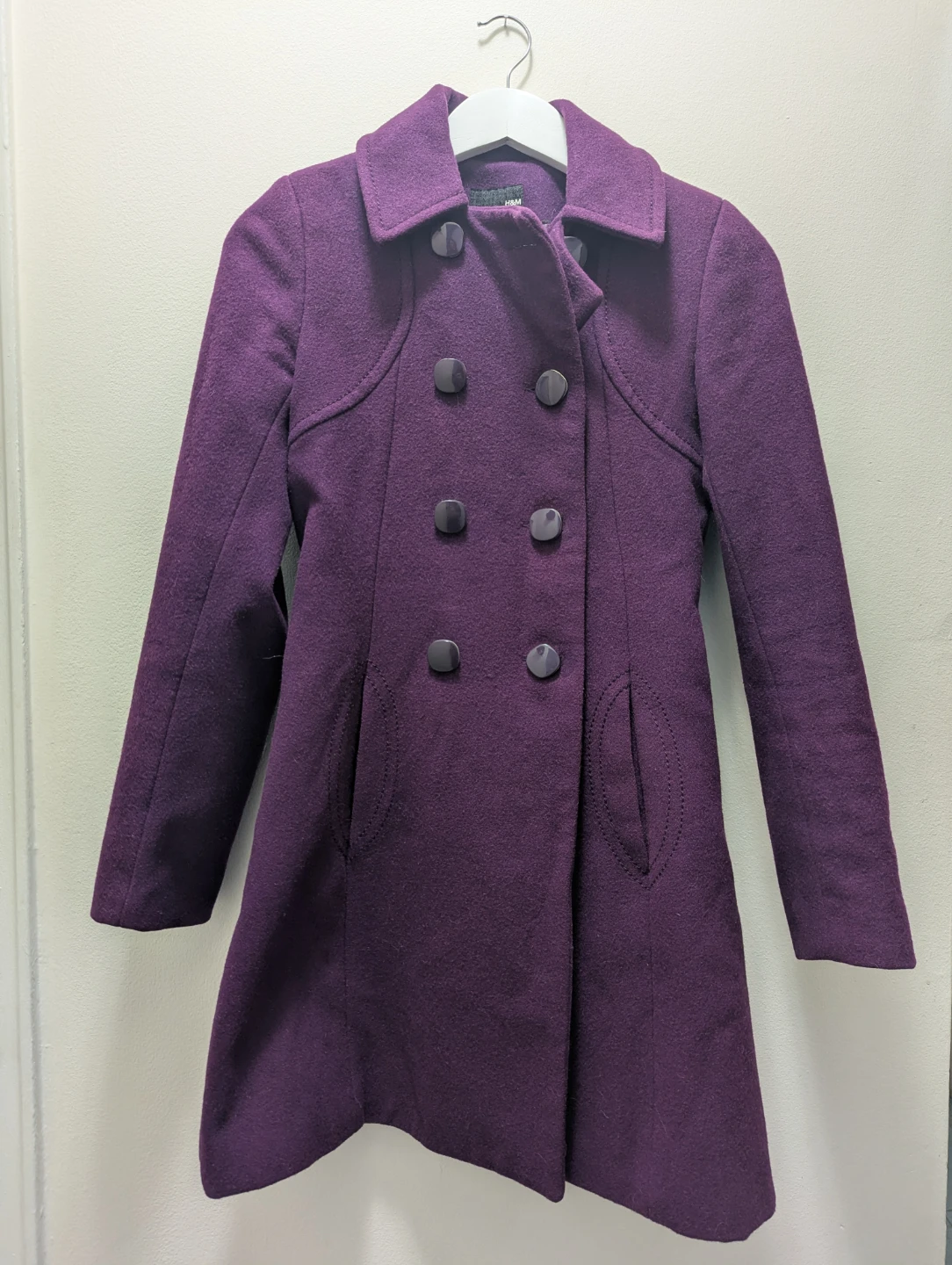 H&M Purple Double-Breasted Wool Blend Coat - photo 2