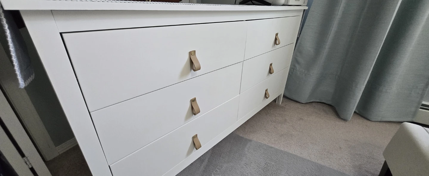White 6-Drawer Dresser with Leather Pulls - photo 3