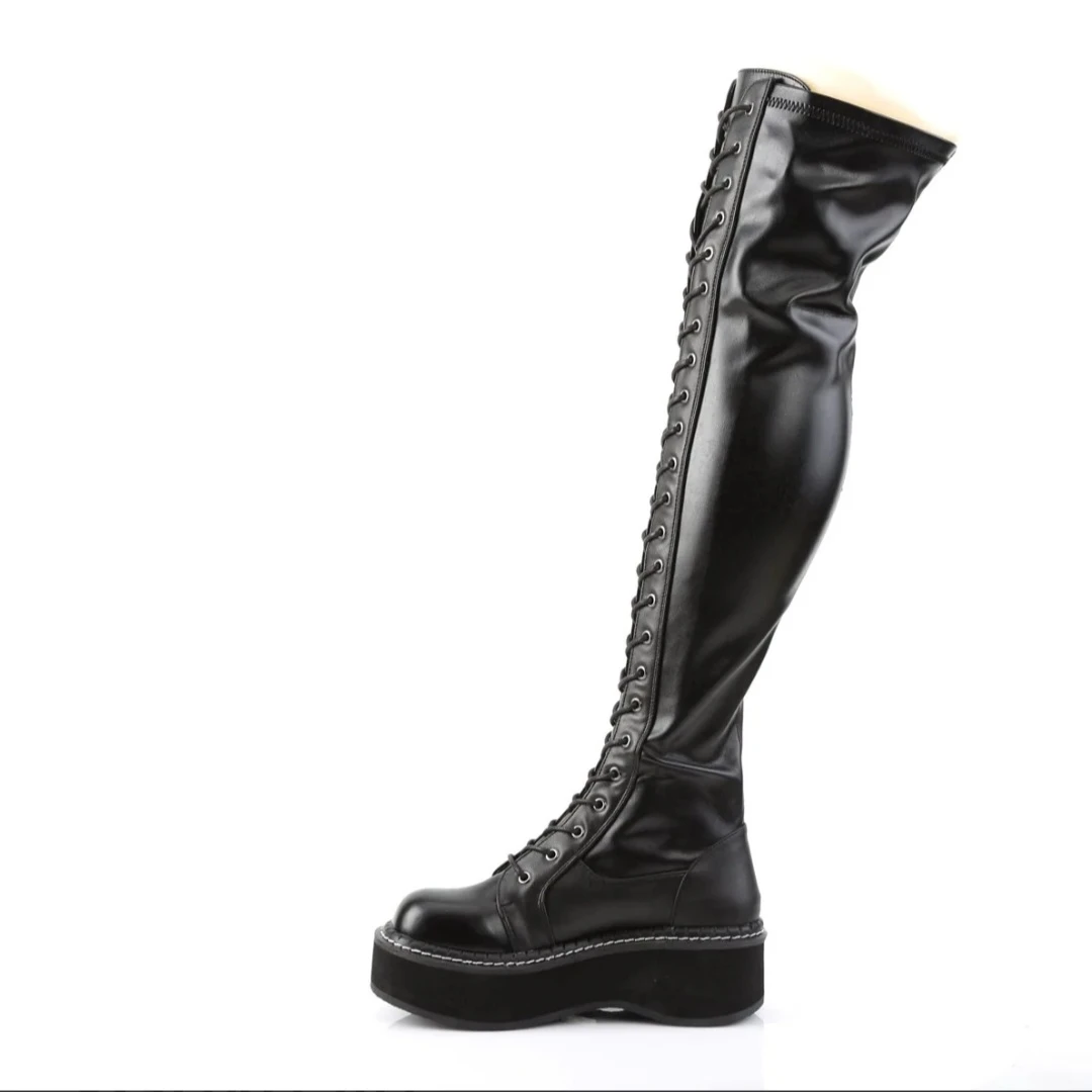 Women's Black Faux Leather Over-the-Knee Platform Boots. Size 11 - photo 2