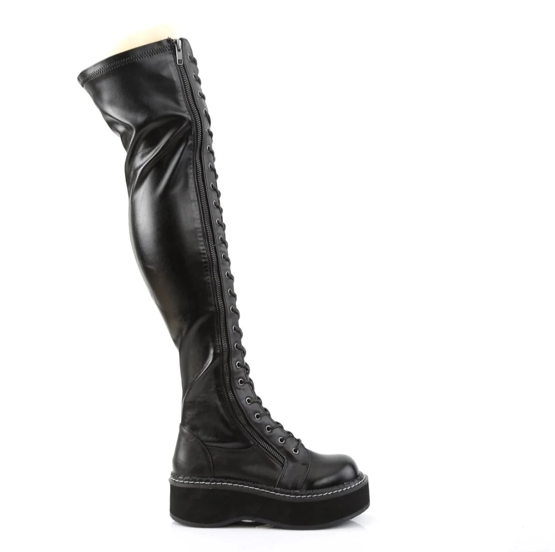 Women's Black Faux Leather Over-the-Knee Platform Boots. Size 11 - photo 4