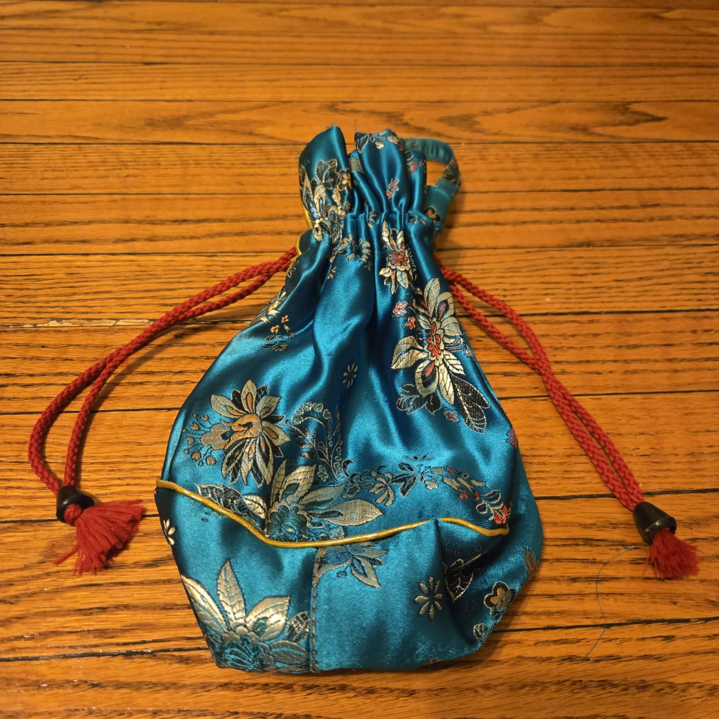 Teal Brocade Drawstring Bag with Handle 🏆