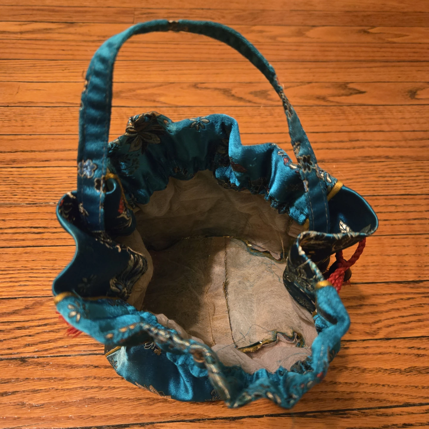 Teal Brocade Drawstring Bag with Handle 🏆 - photo 3