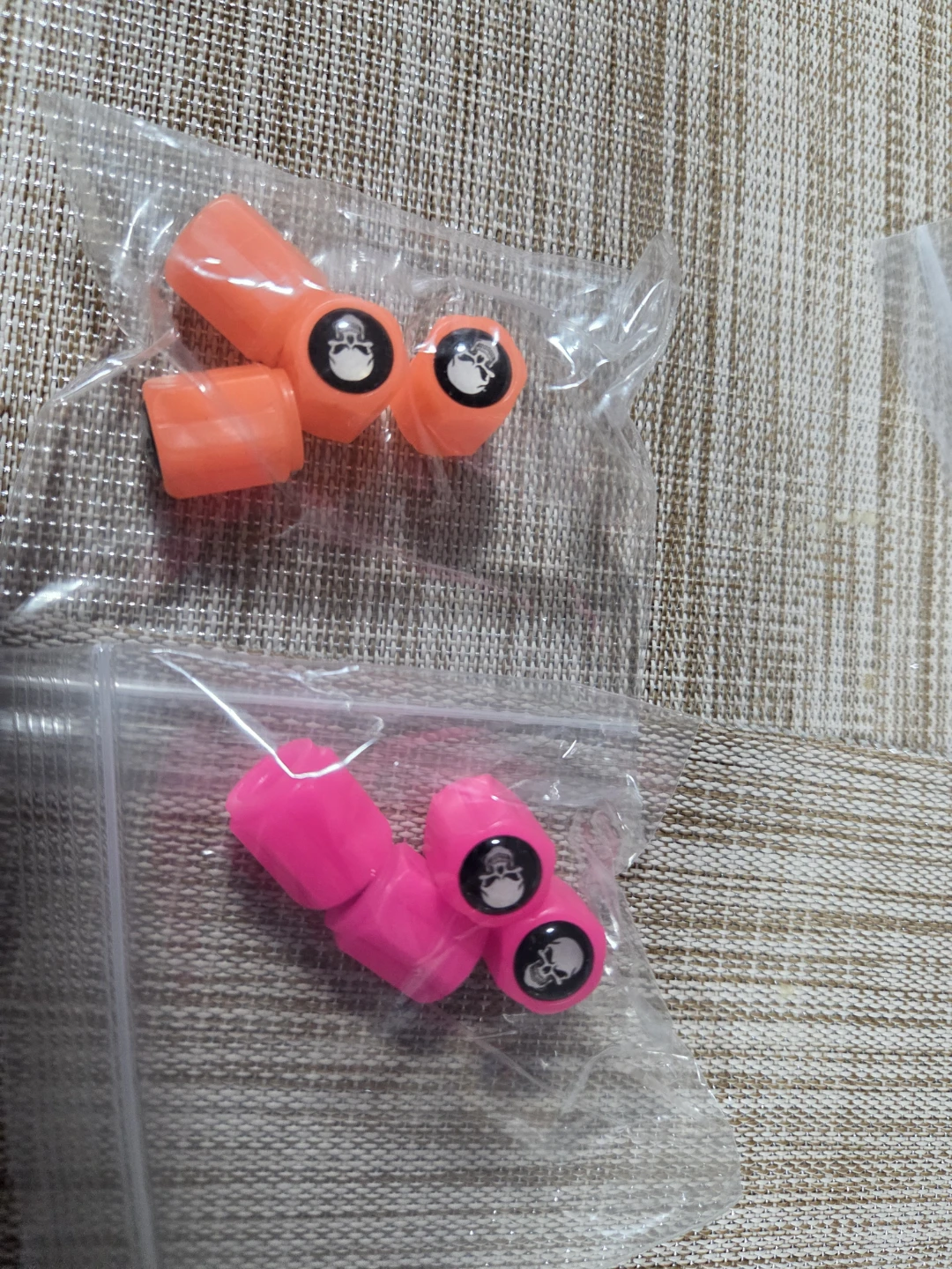 Skull Valve Caps - Pink & Orange