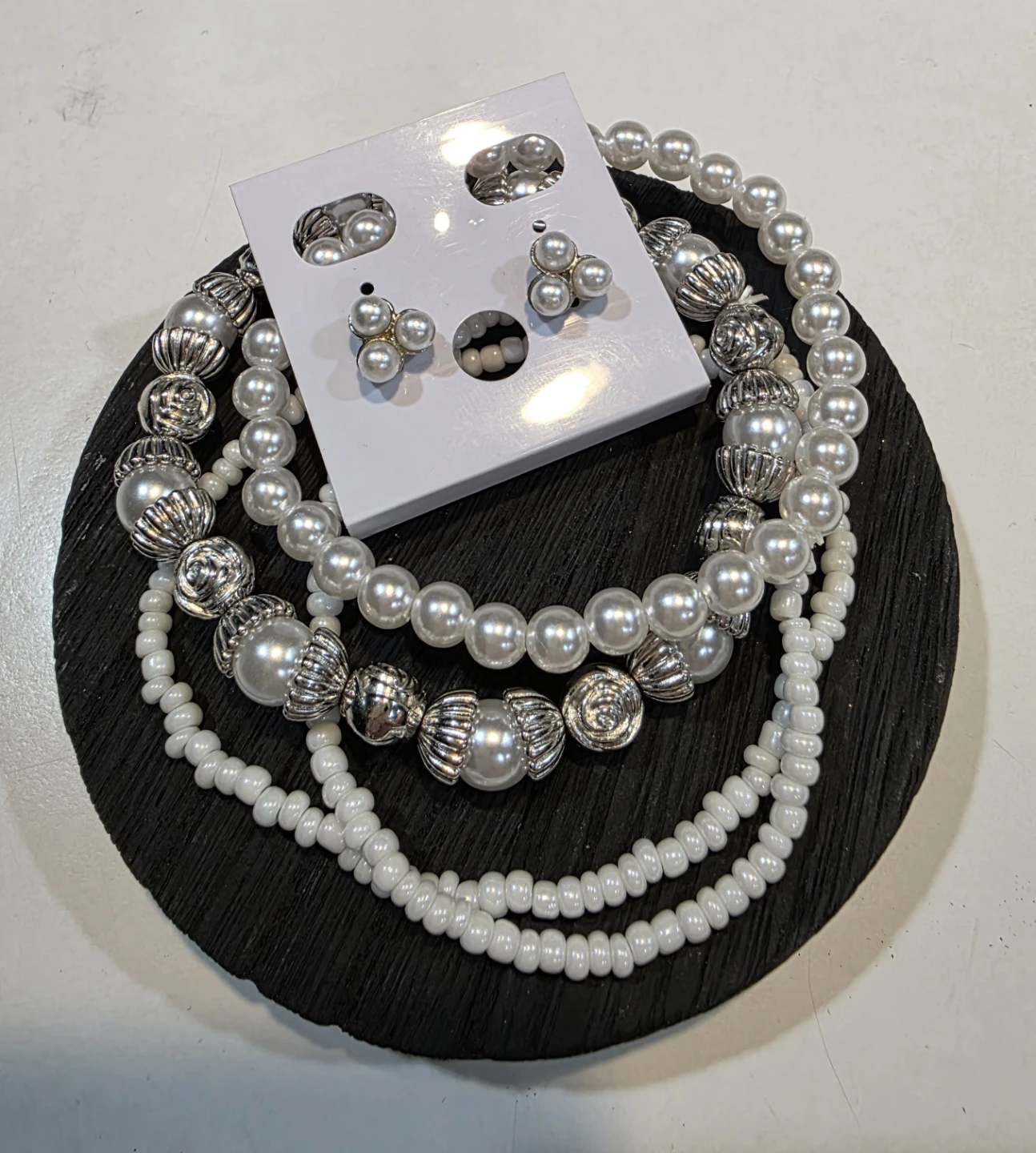 Pearl and Silver Bracelet and Earring Set