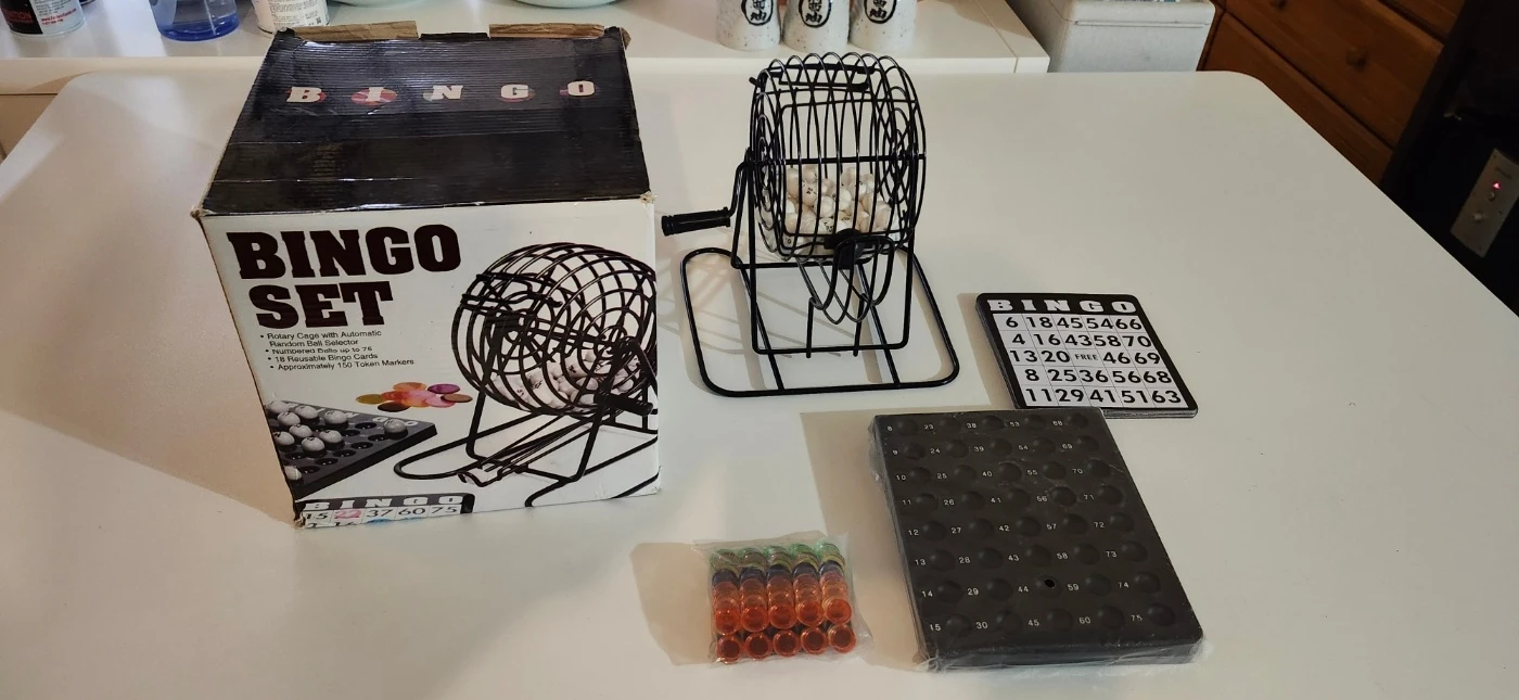 Bingo Set with Rotary Cage and 18 Reusable Cards