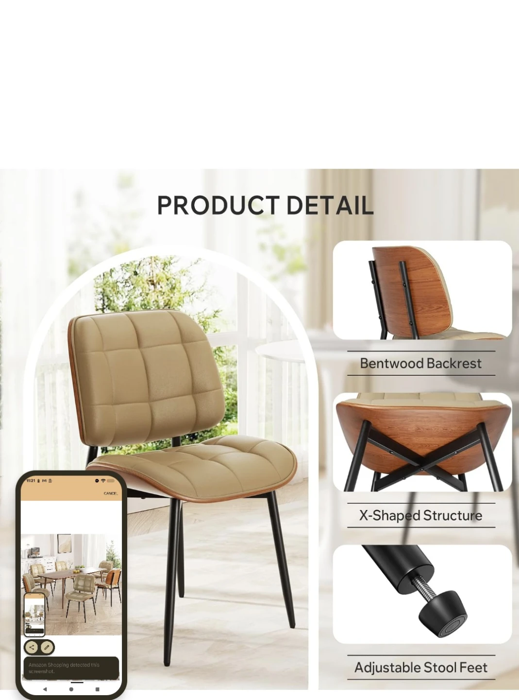 Dining Chairs Set of 4 – Mid-Century Modern (Khaki) - photo 2