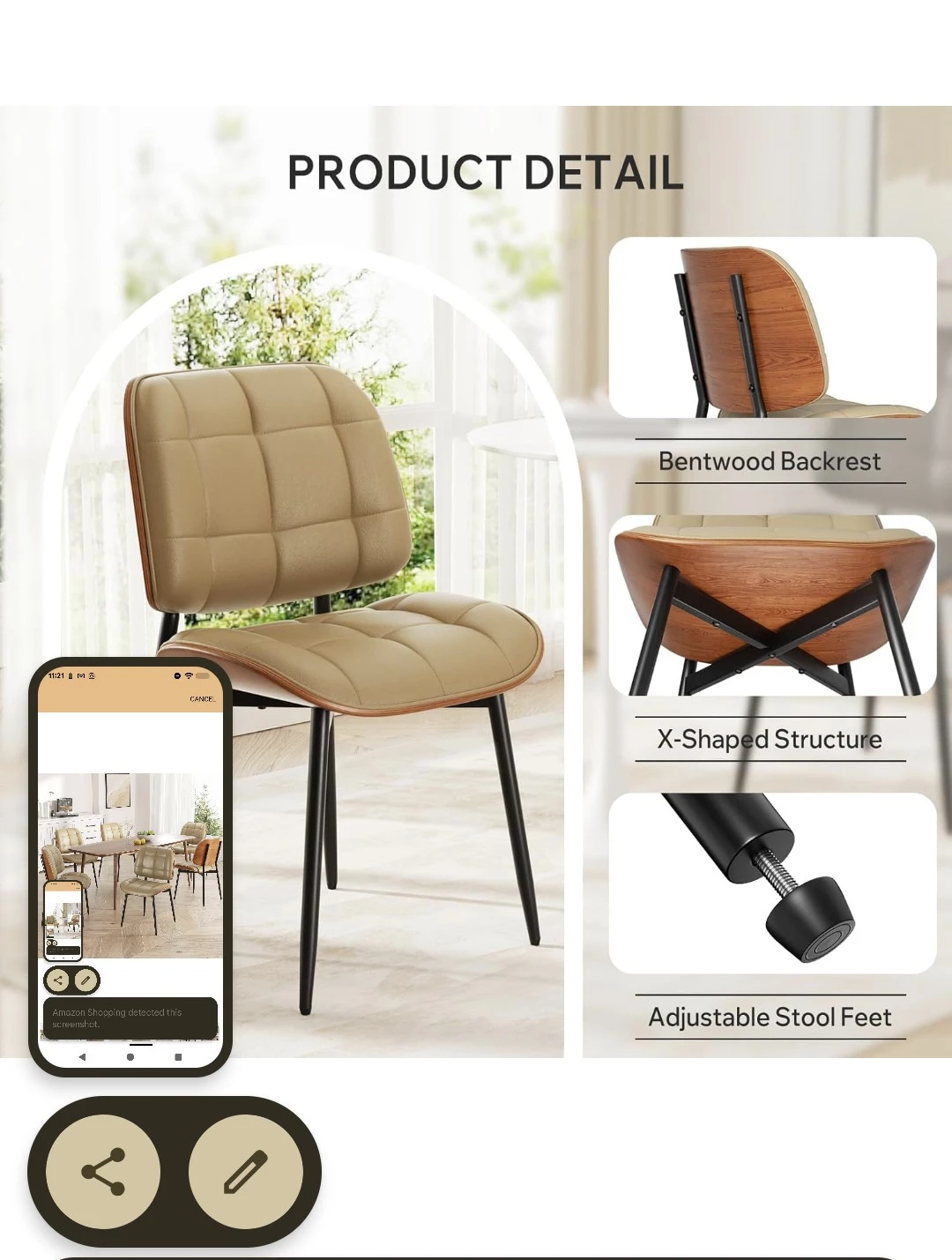 Dining Chairs Set of 4 – Mid-Century Modern (Khaki) - photo 4