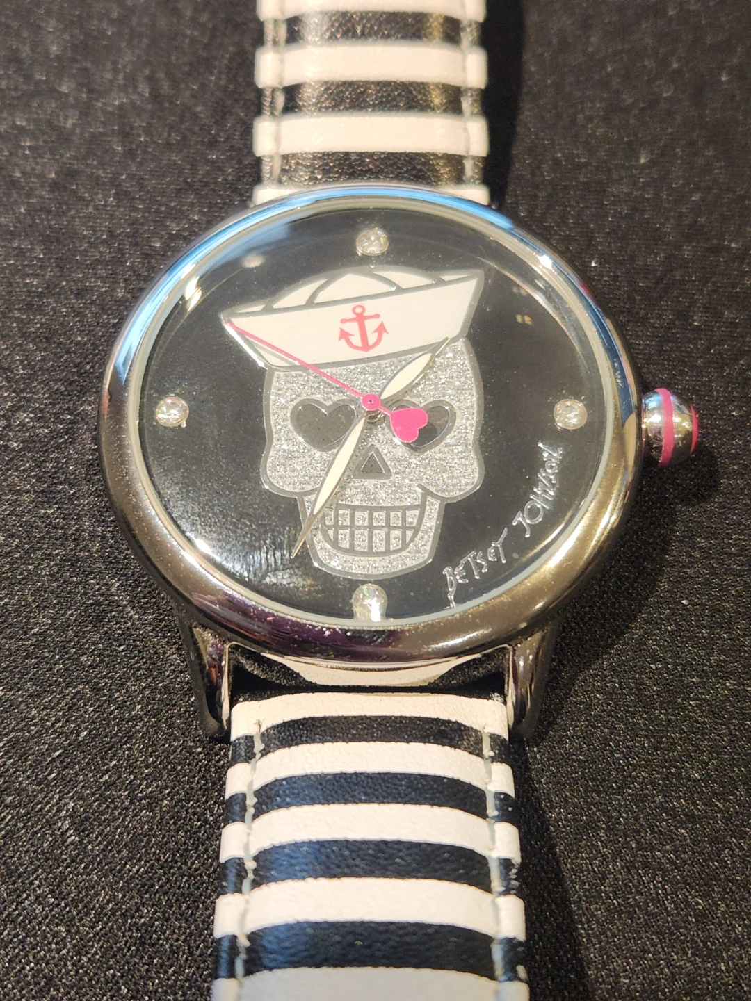 Betsey Johnson Skull Watch - Black and White Stripes