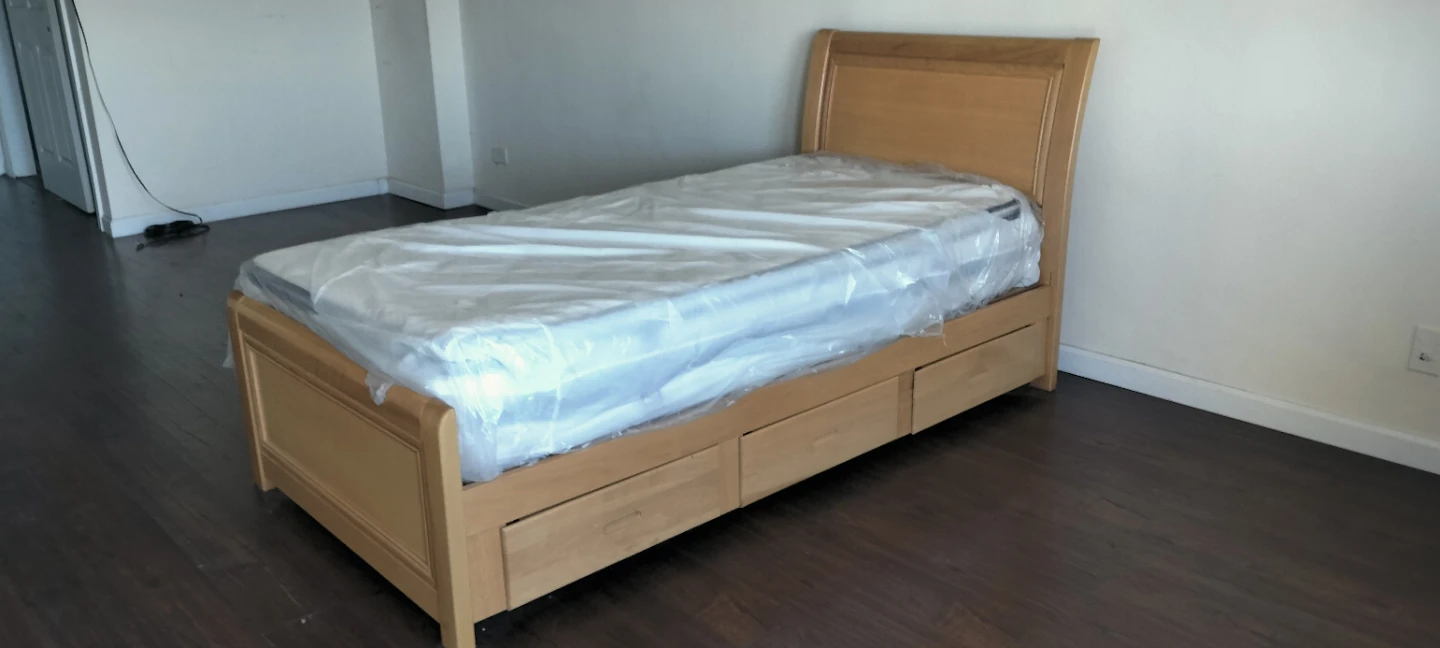 Twin Bed Frame with Mattress and Storage Drawers
