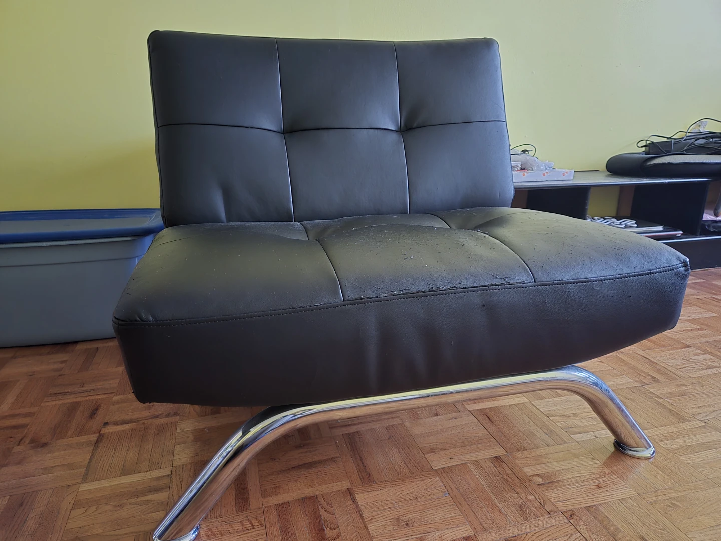 Black Faux Leather Armless Chair