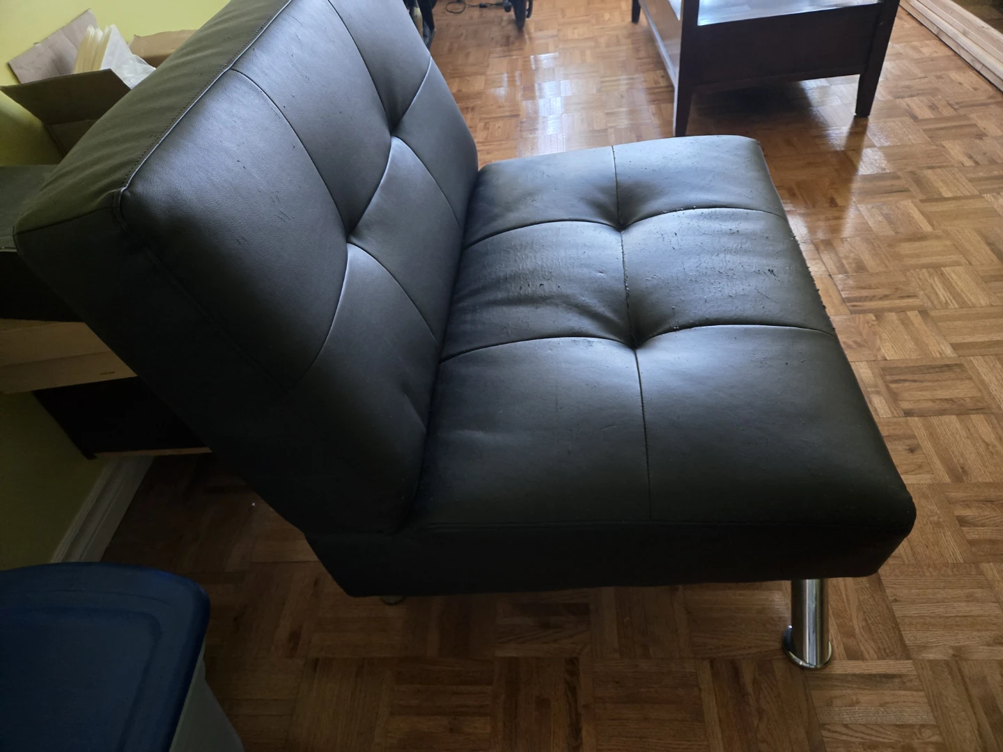 Black Faux Leather Armless Chair - photo 2