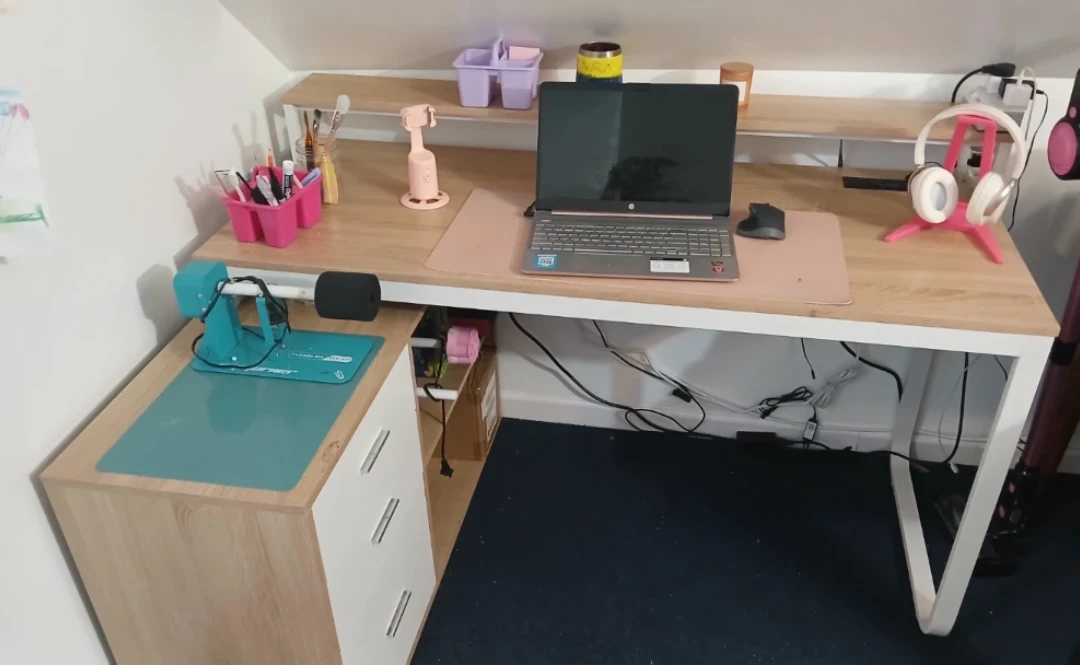 Wood and White Desk with Cabinet