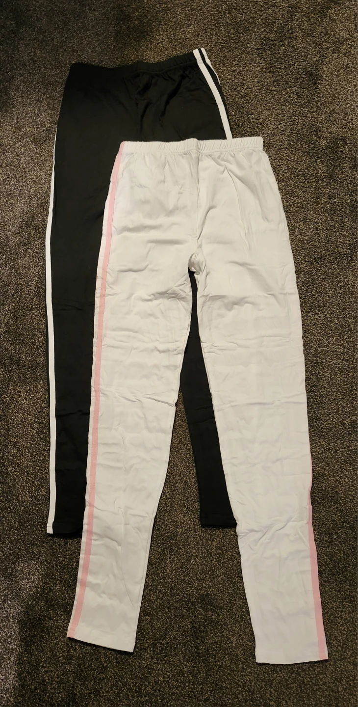White and Black Athletic Pants with Side Stripes Size 10-12