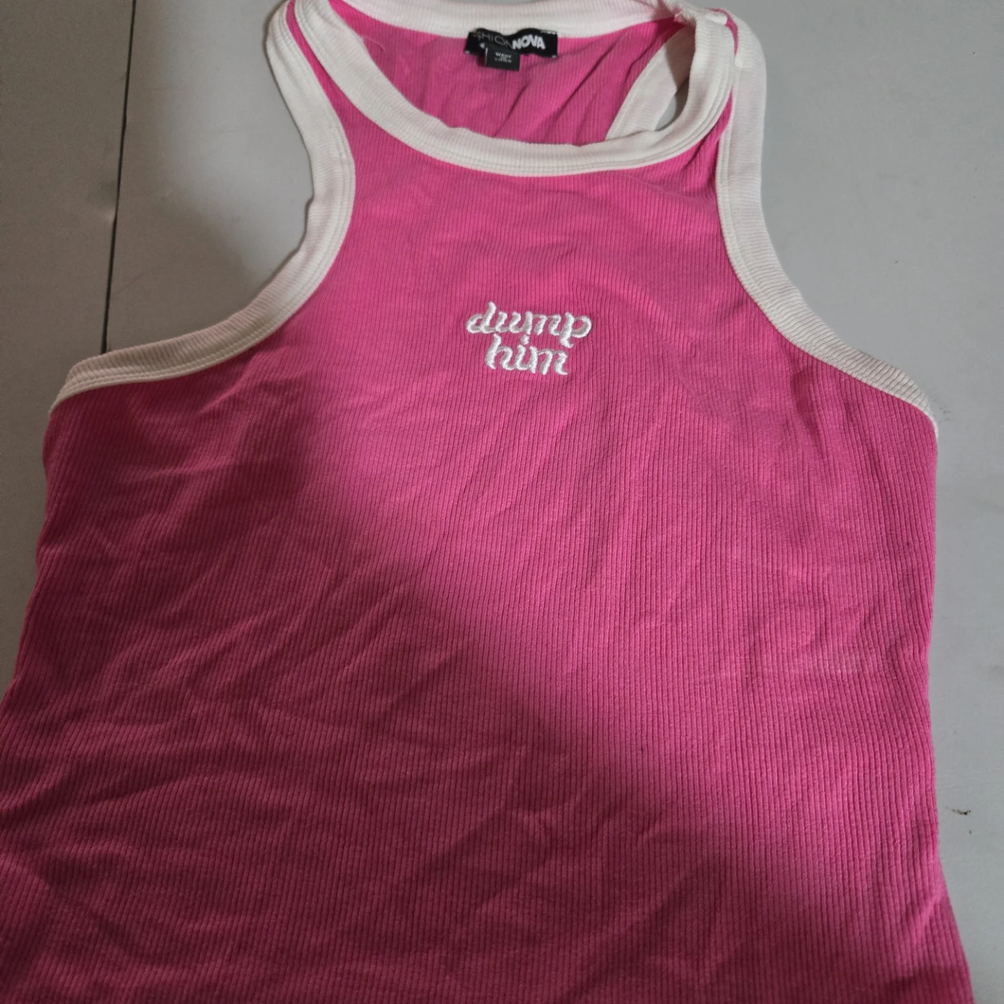 Fashion Nova Pink "dump him" Ribbed Tank Top