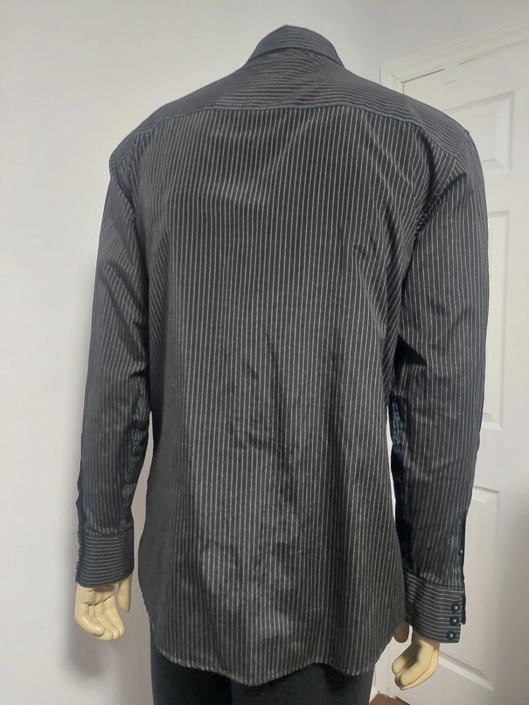 Men's Striped Button-Up  Motto Dress Shirt Medium - photo 4