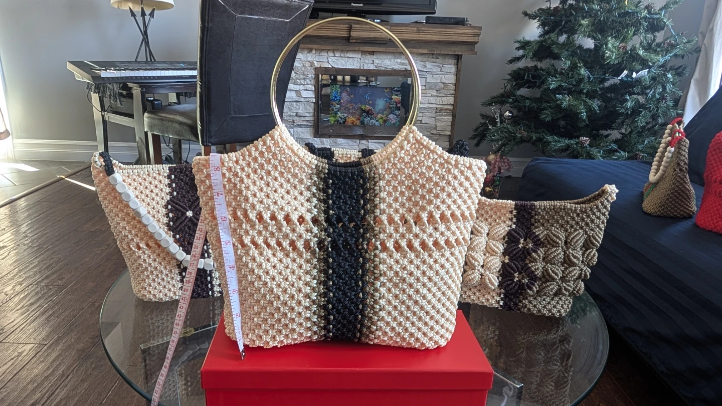 Macrame Handle Bag Set with Gold Handles - photo 2