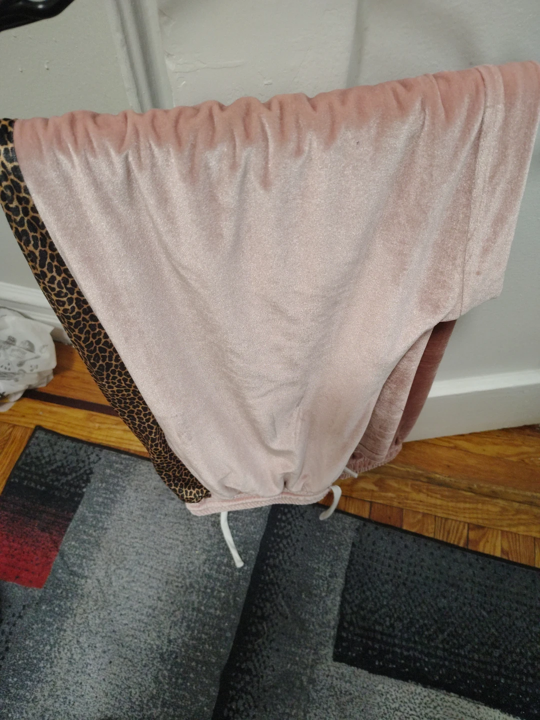 Pink Velour Hoodie with Leopard Print Trim - photo 2