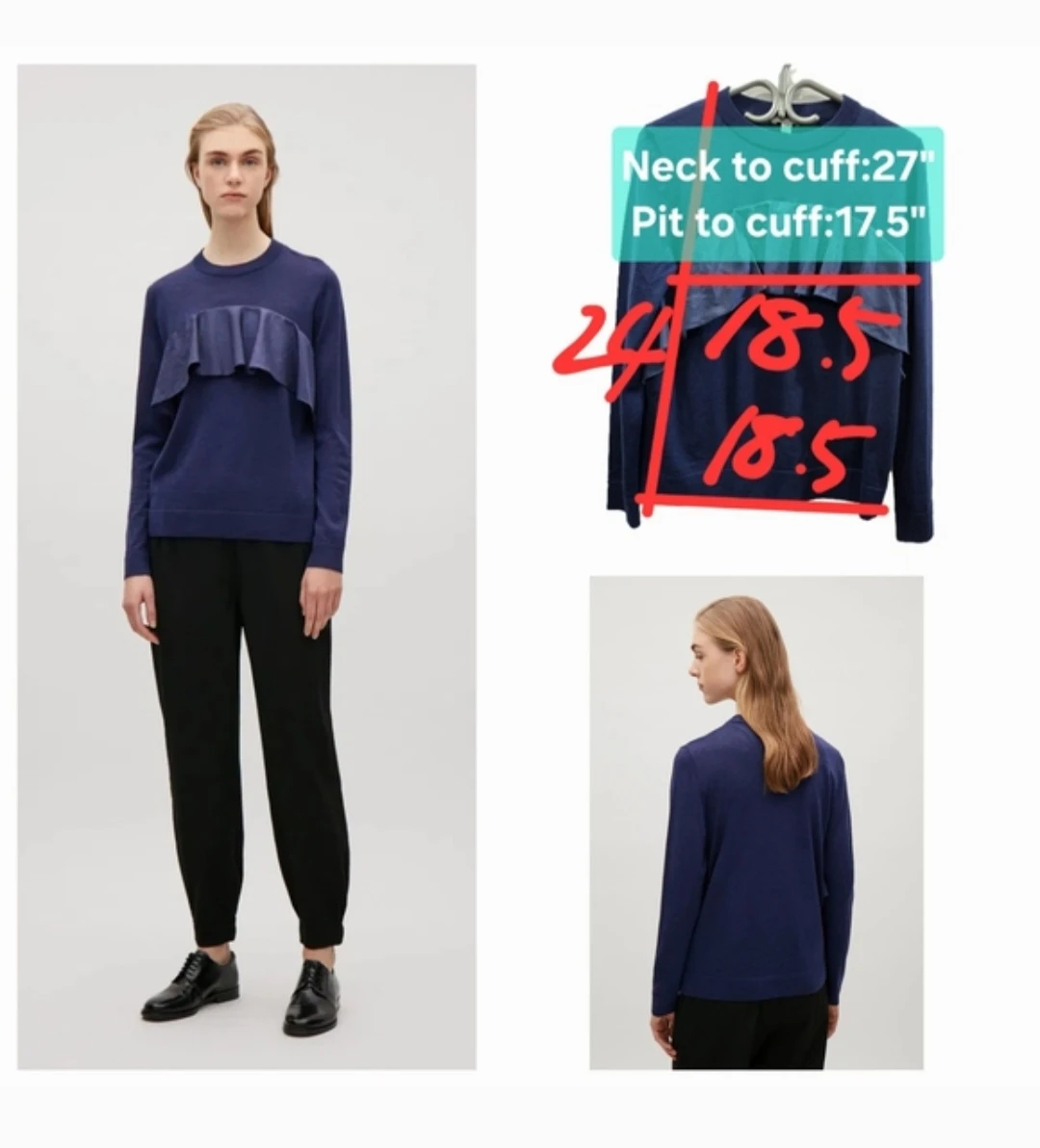 🏆 COS Merino Frill Ruffle Sweater Size S