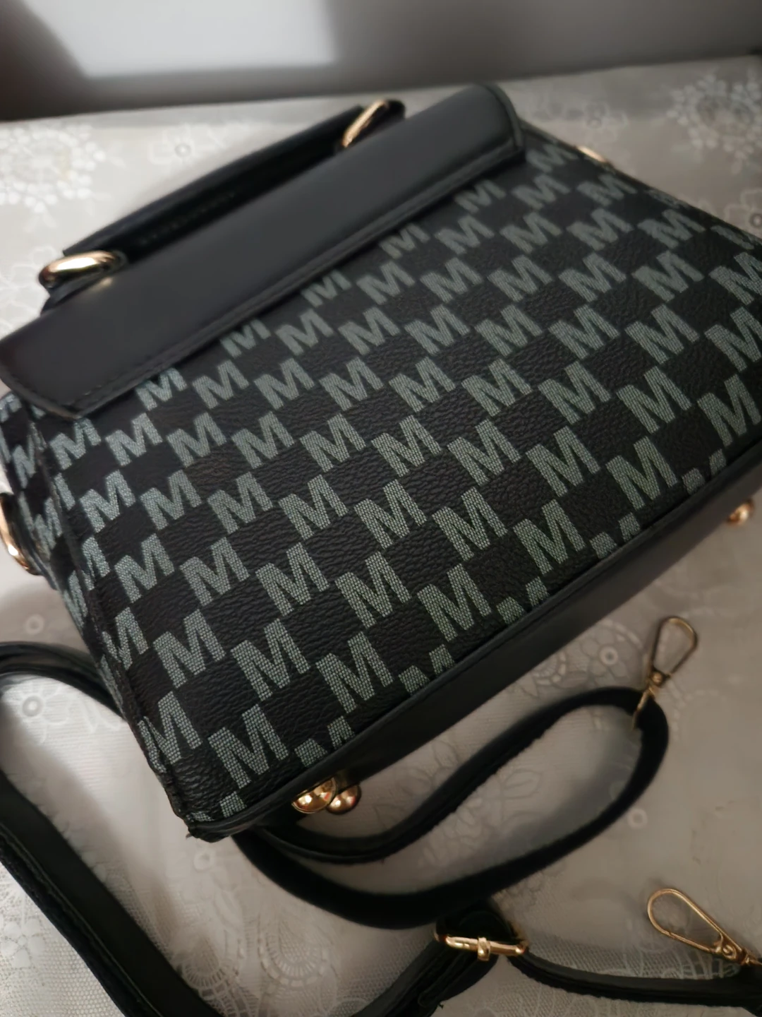 Black "M" Monogram Crossbody Bag with Gold Hardware - photo 3