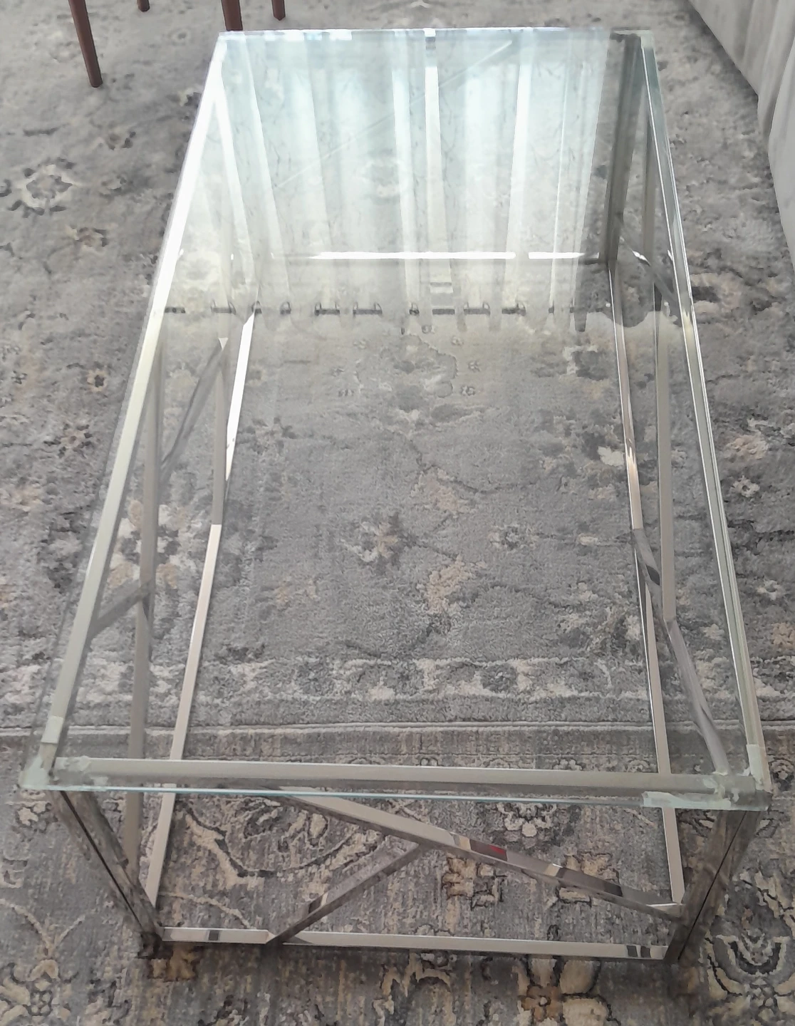 Glass Top Coffee Table with Geometric Metal Base - photo 3