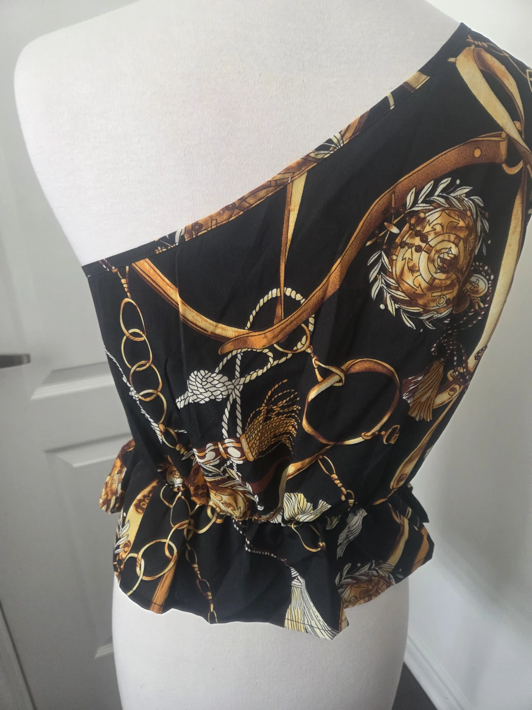 One Shoulder Print Peplum Top