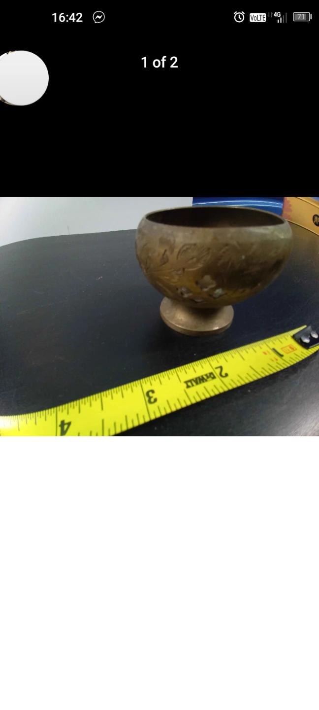 Vintage Brass Footed Bowl with Engraved Design