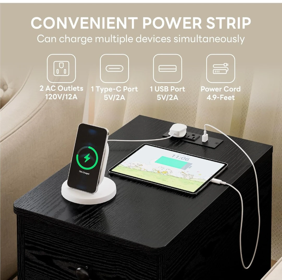 Nightstand with Charging Station, - photo 4
