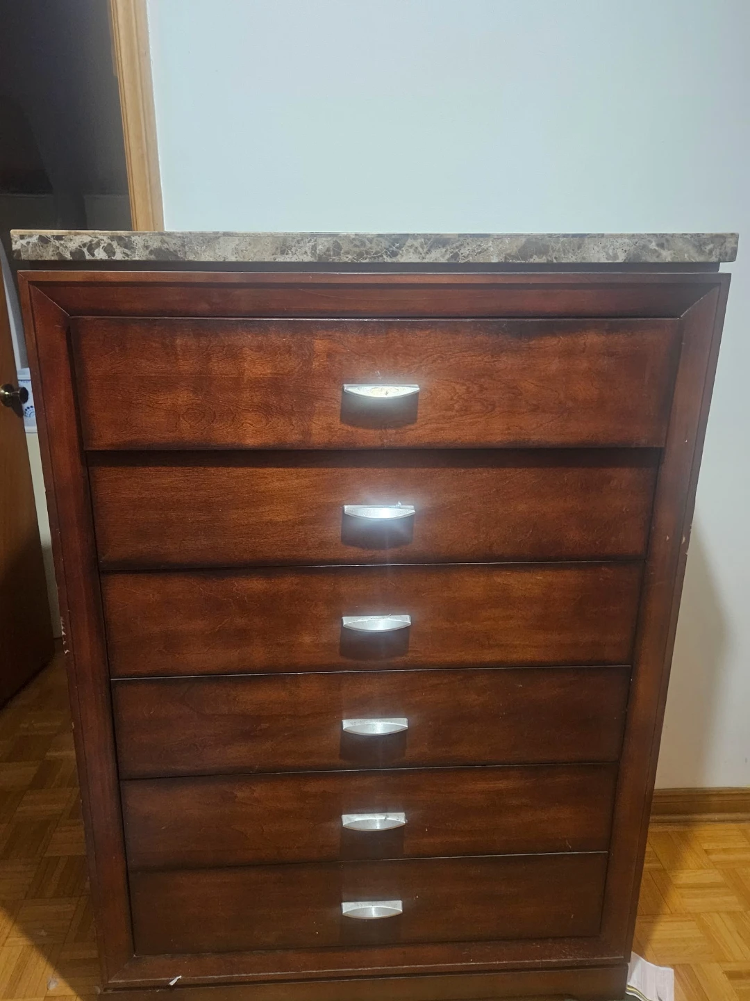 Wooden 5-Drawer Dresser with Marble Top