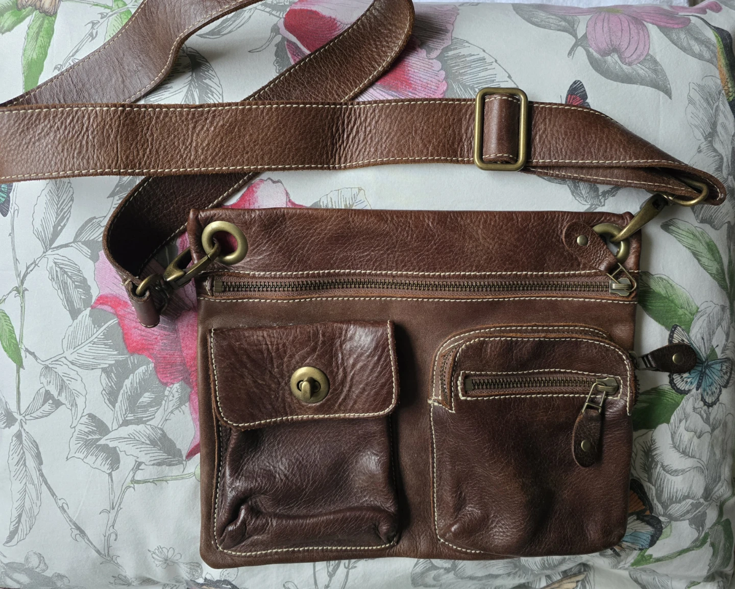 Roots Brown Leather Crossbody Bag