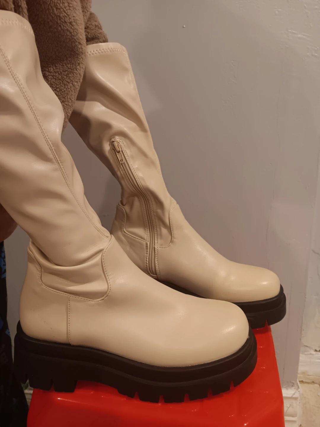 Beige Knee-High Chunky Sole Boots - photo 5
