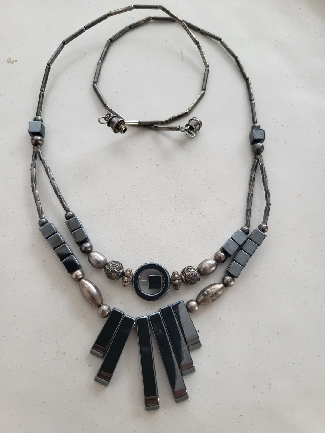 Two-Strand Hematite & Silver Tone Necklace