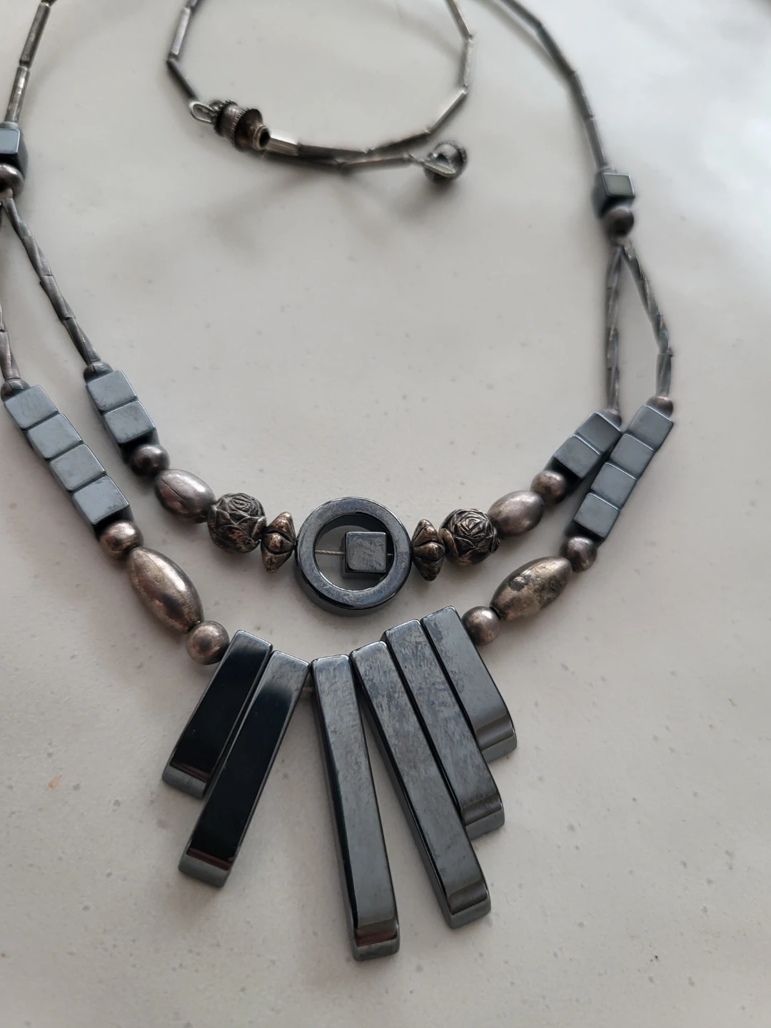 Two-Strand Hematite & Silver Tone Necklace - photo 2