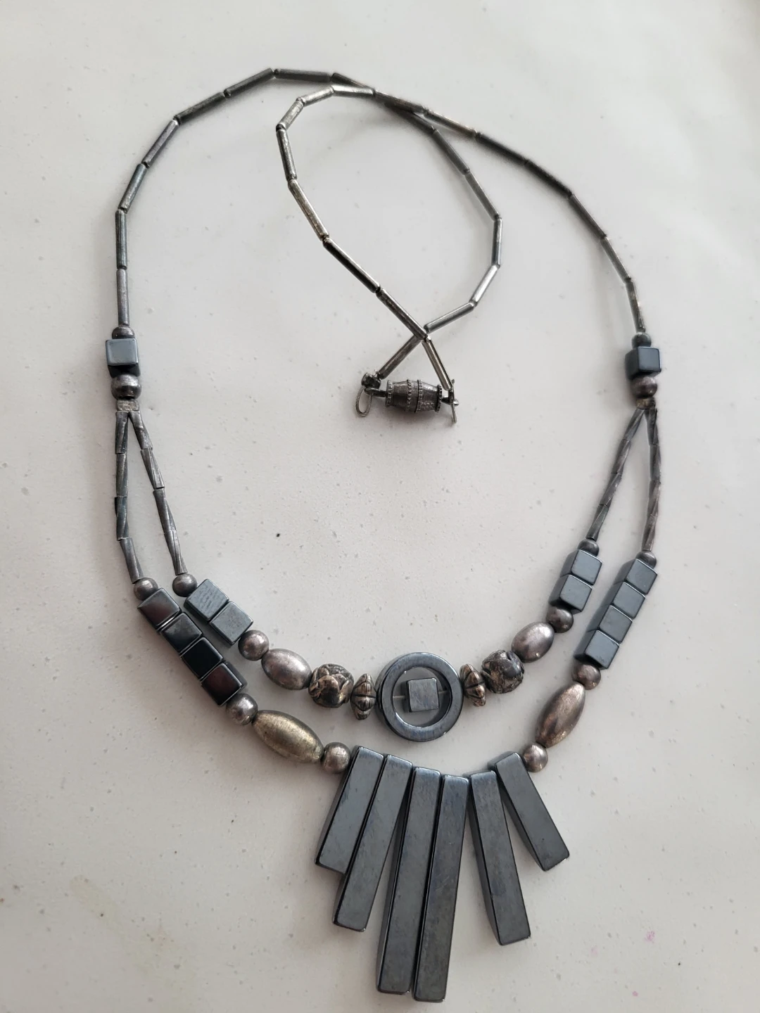 Two-Strand Hematite & Silver Tone Necklace - photo 3