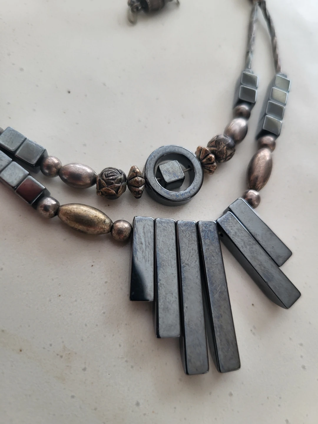 Two-Strand Hematite & Silver Tone Necklace - photo 4