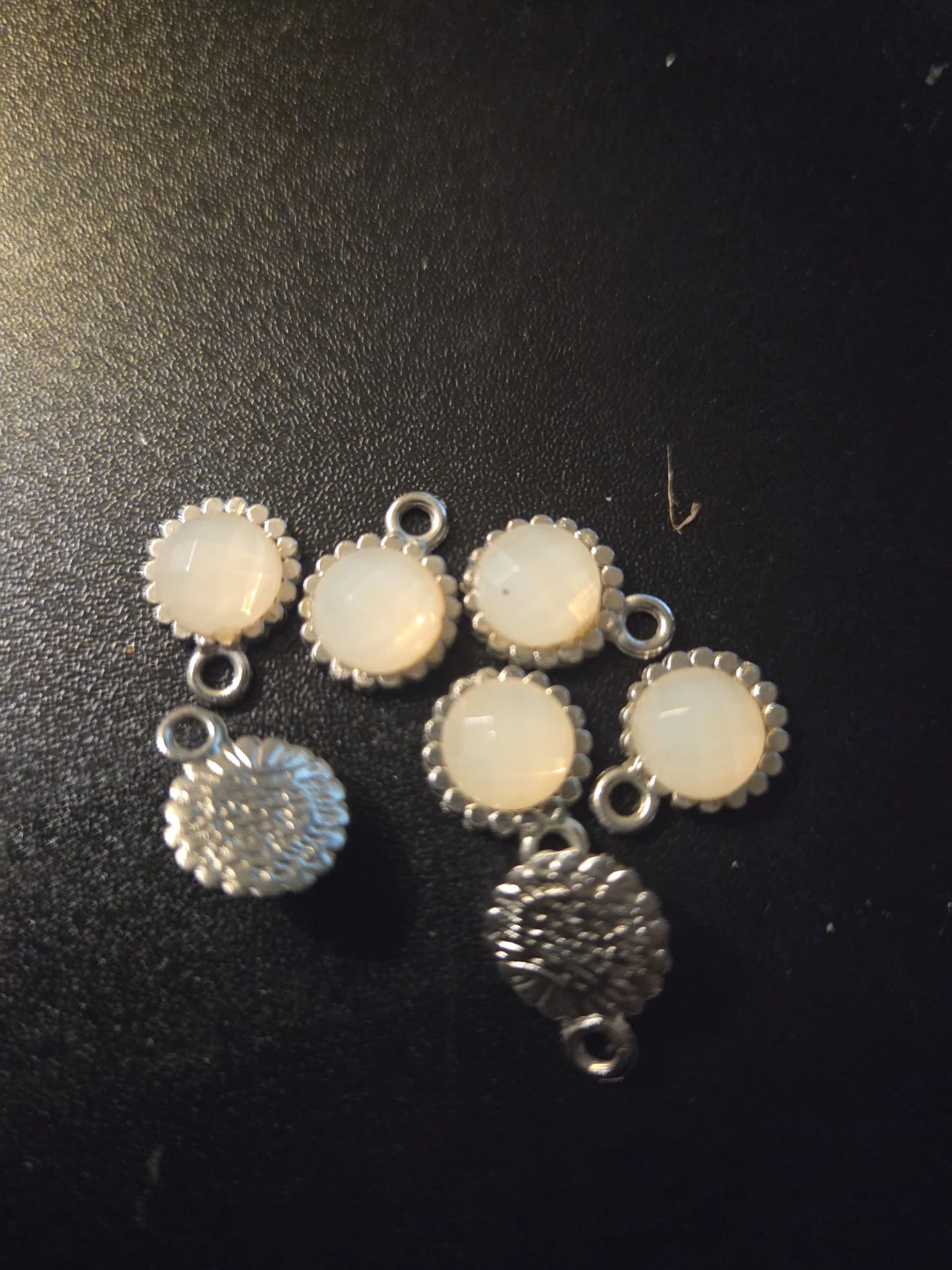 Set of 7 Cream Cabochon Charms with Silver Tone Bezel