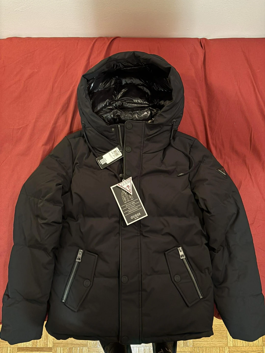 Guess Real Down Double Puffer Black Jacket - Men XS