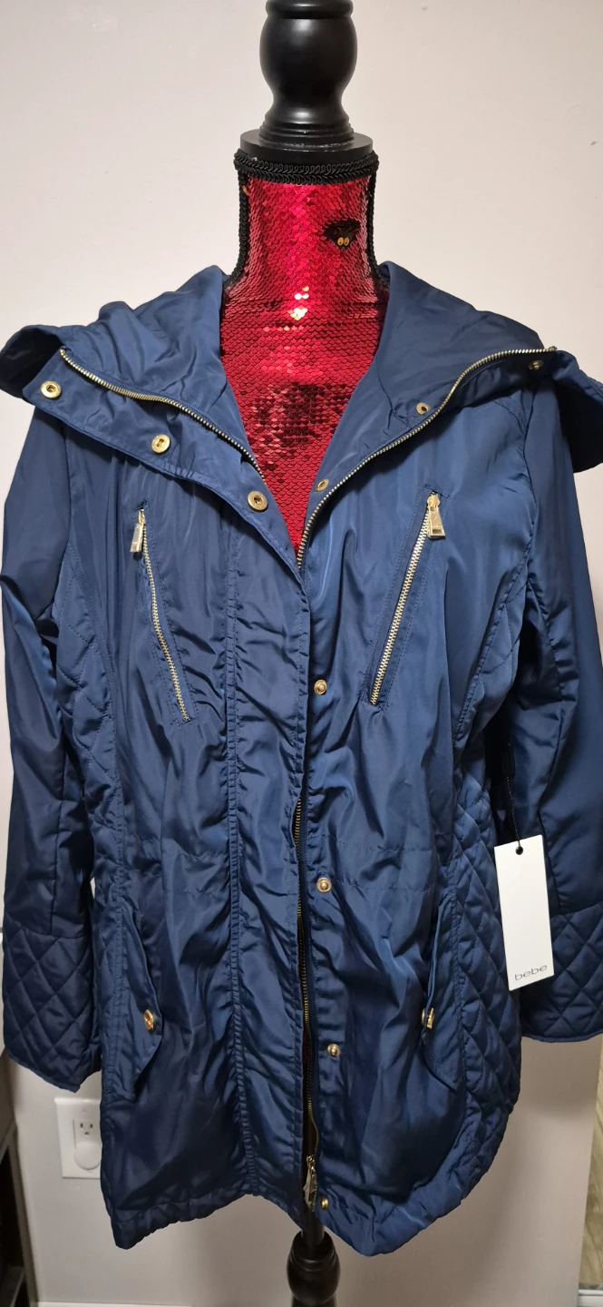 BNWT Bebe Navy Hooded Quilted Jacket
