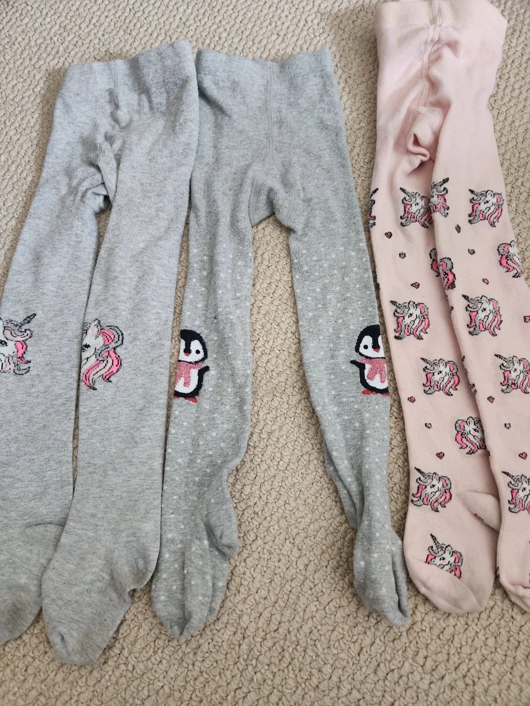 Children's Tights - 2 Grey Unicorn/Penguin, 1 Pink Unicorn 🏆 - photo 2
