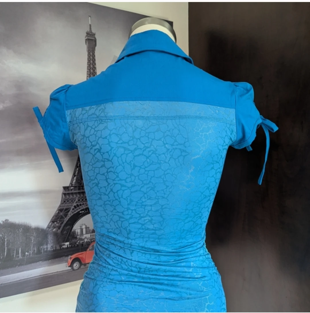 Blue Short Sleeve Collared Wrap Top - photo 5