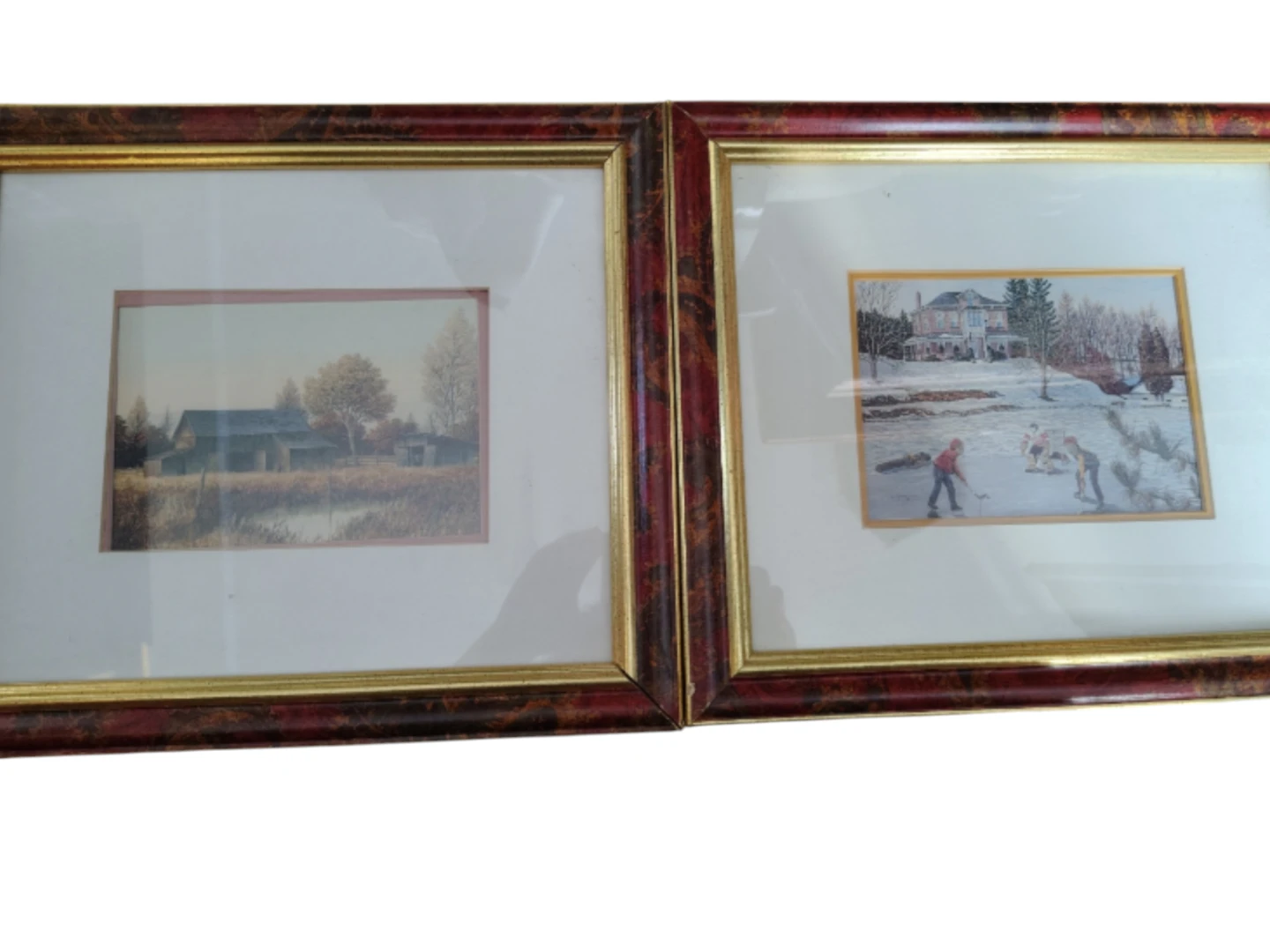 Framed Art Prints - Rural Barn Scene & Winter Skating