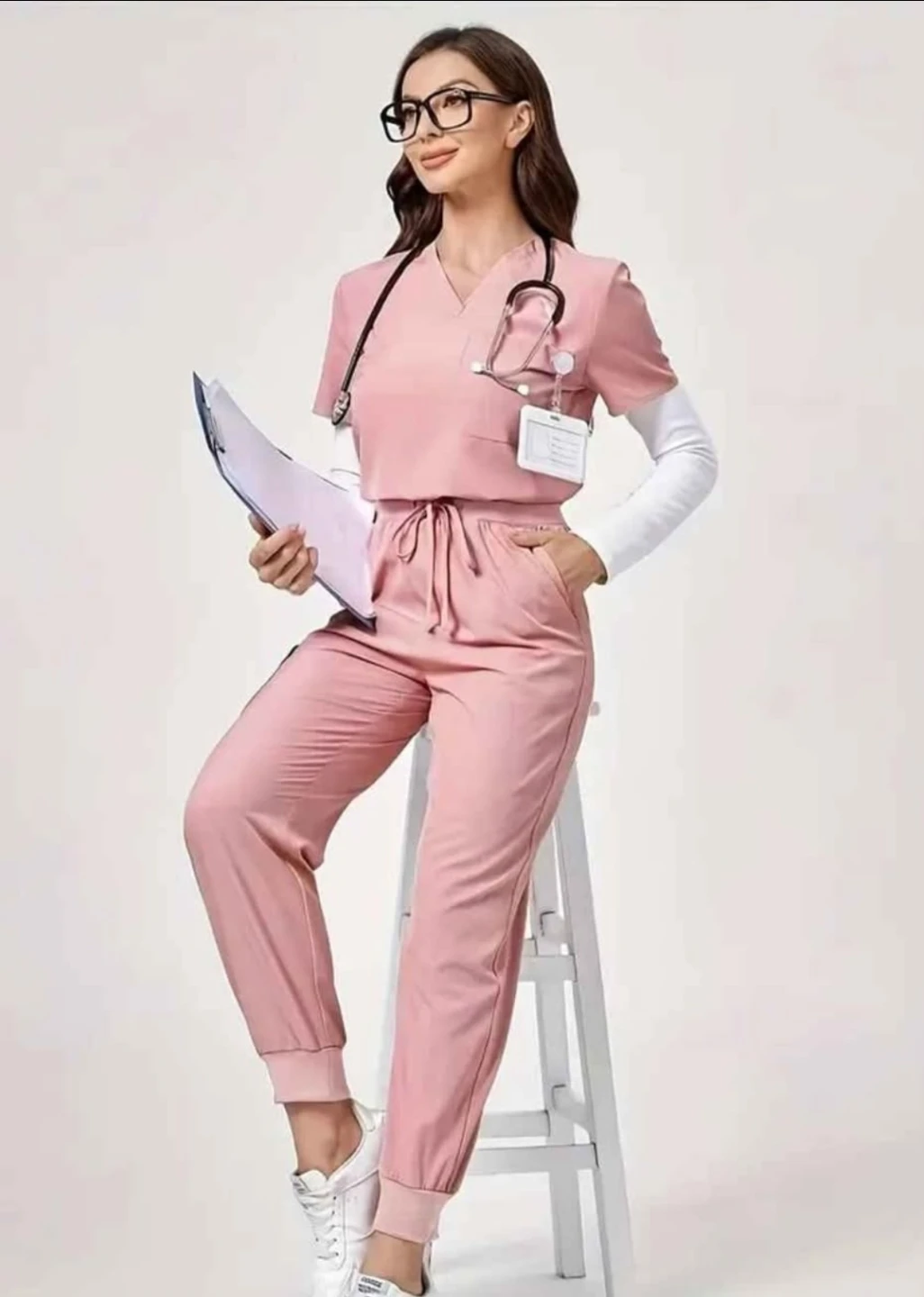 Women's Scrub Set - Pink, Size M