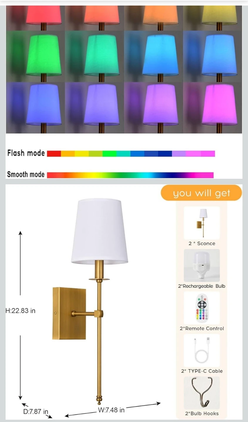 PASSICA DECOR Battery Operated Wall Sconces Set of 2 - Gold - photo 2
