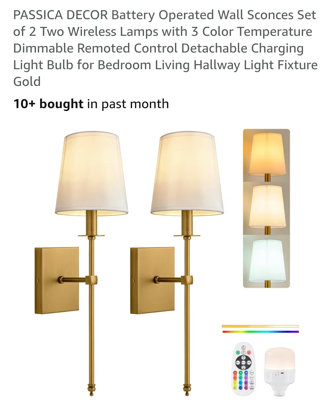 PASSICA DECOR Battery Operated Wall Sconces Set of 2 - Gold - photo 3